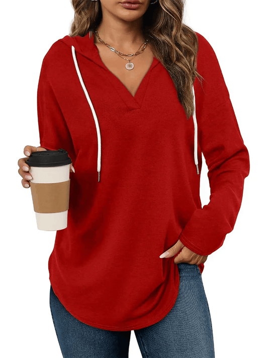 HOT SALE -Women's Casual V Neck Long Sleeve Drawstring Hoodie Sweatshirts