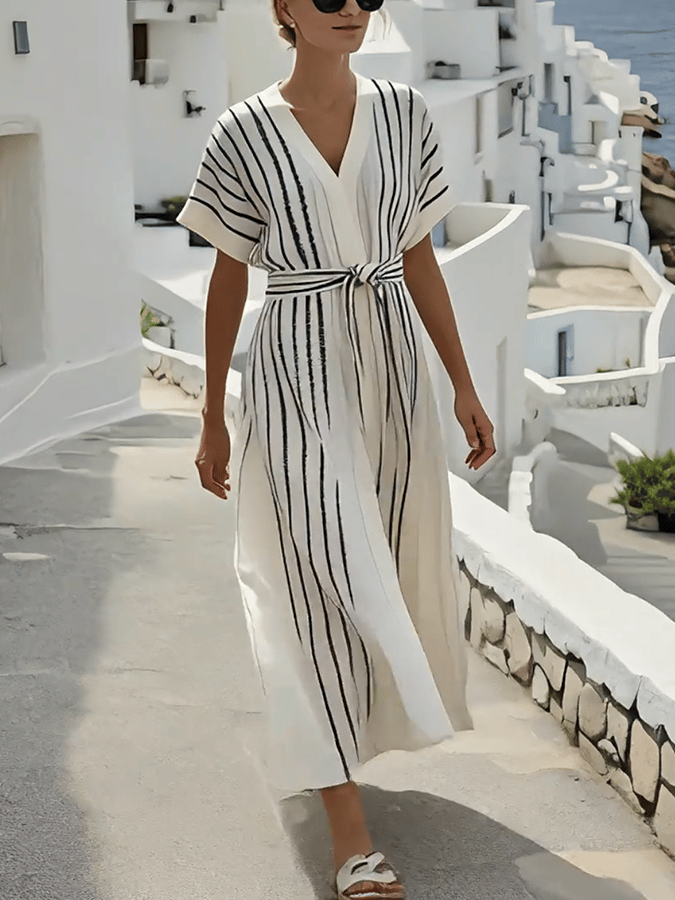 Women Summer Loose Striped Print Dress