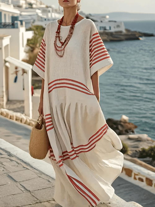 Women Summer Loose Contrast Striped Dress