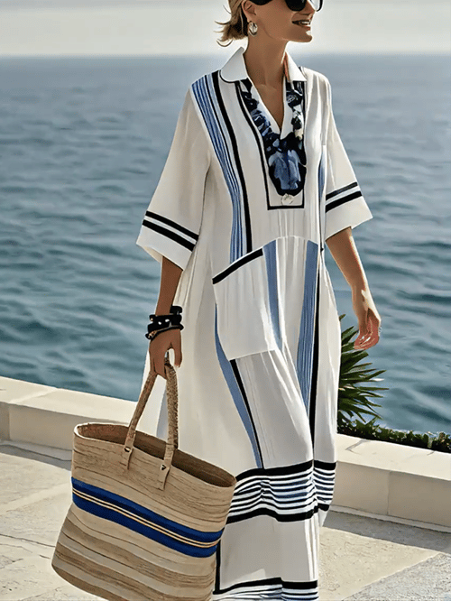 Women Summer Loose Striped Print Dress