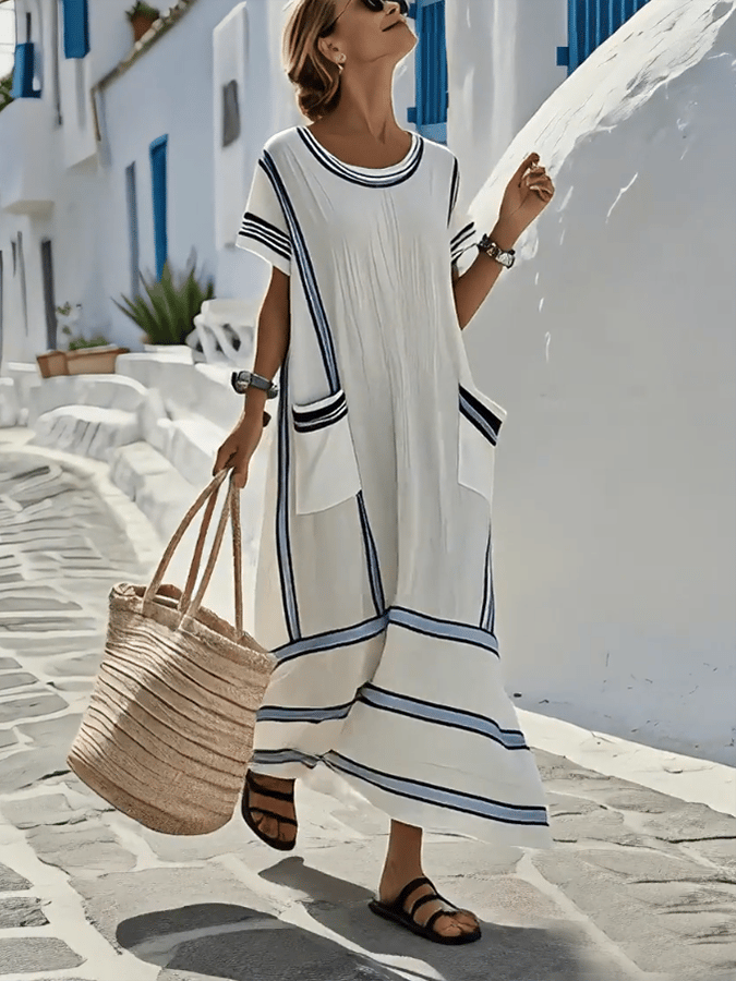 Women Summer Loose Striped Print Dress