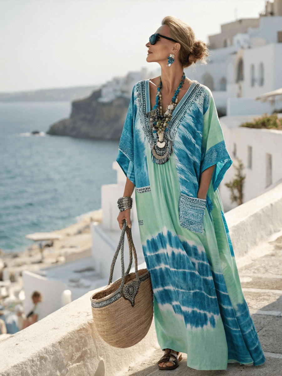 Women's V-neck Striped Loose Casual Dress