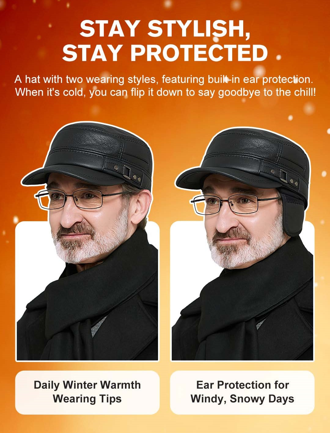 🔥Black Friday Sales - 49% OFF🔥PU Leather Flat Top Warm Baseball Cap