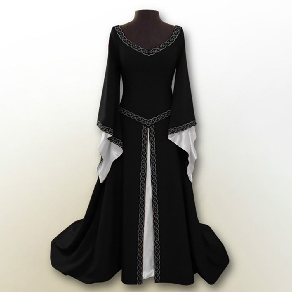 JO | Retro Christmas basic model long sleeve embroidered neckline slim-fit ladies dress