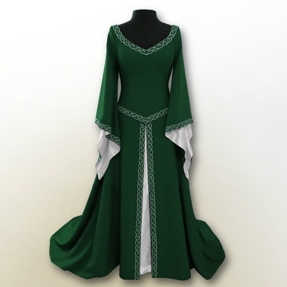 JO | Retro Christmas basic model long sleeve embroidered neckline slim-fit ladies dress