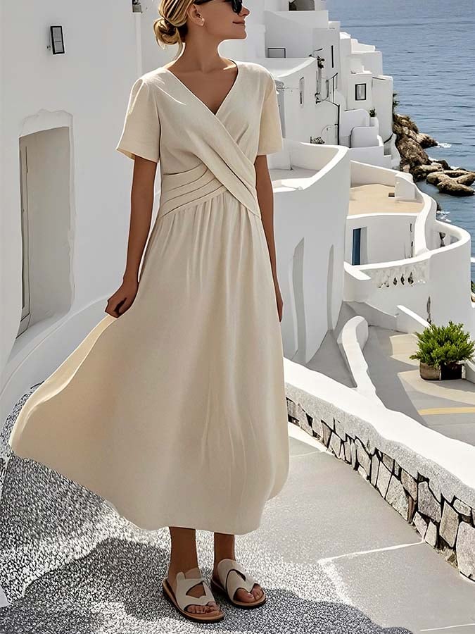 Ladies Loose Solid Color Elastic Waist Dress