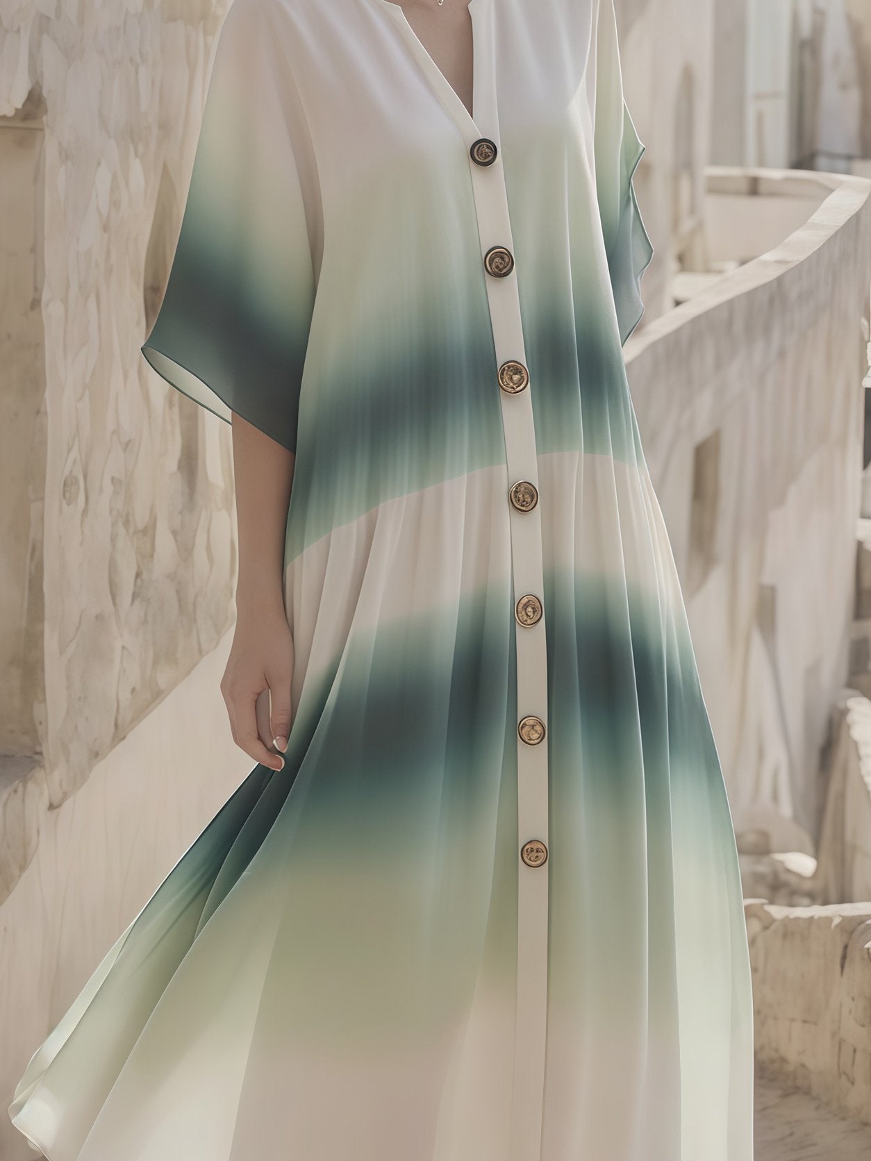 Women's Summer Cotton&Linen Small V-Neck Dress