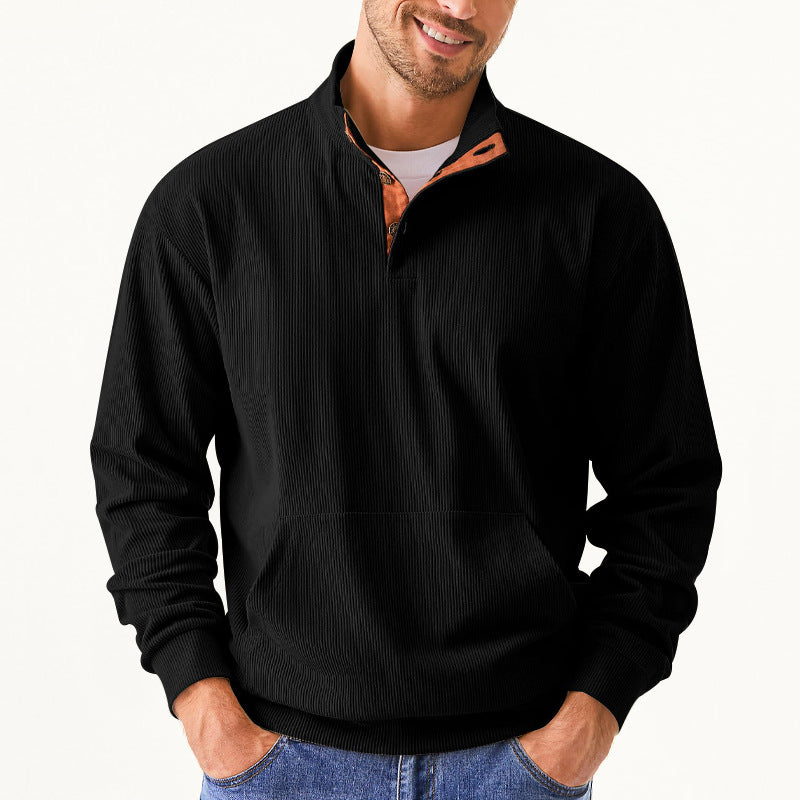 Men's Casual Long Sleeve Stand Collar Pullover Sweatshirts With Pocket