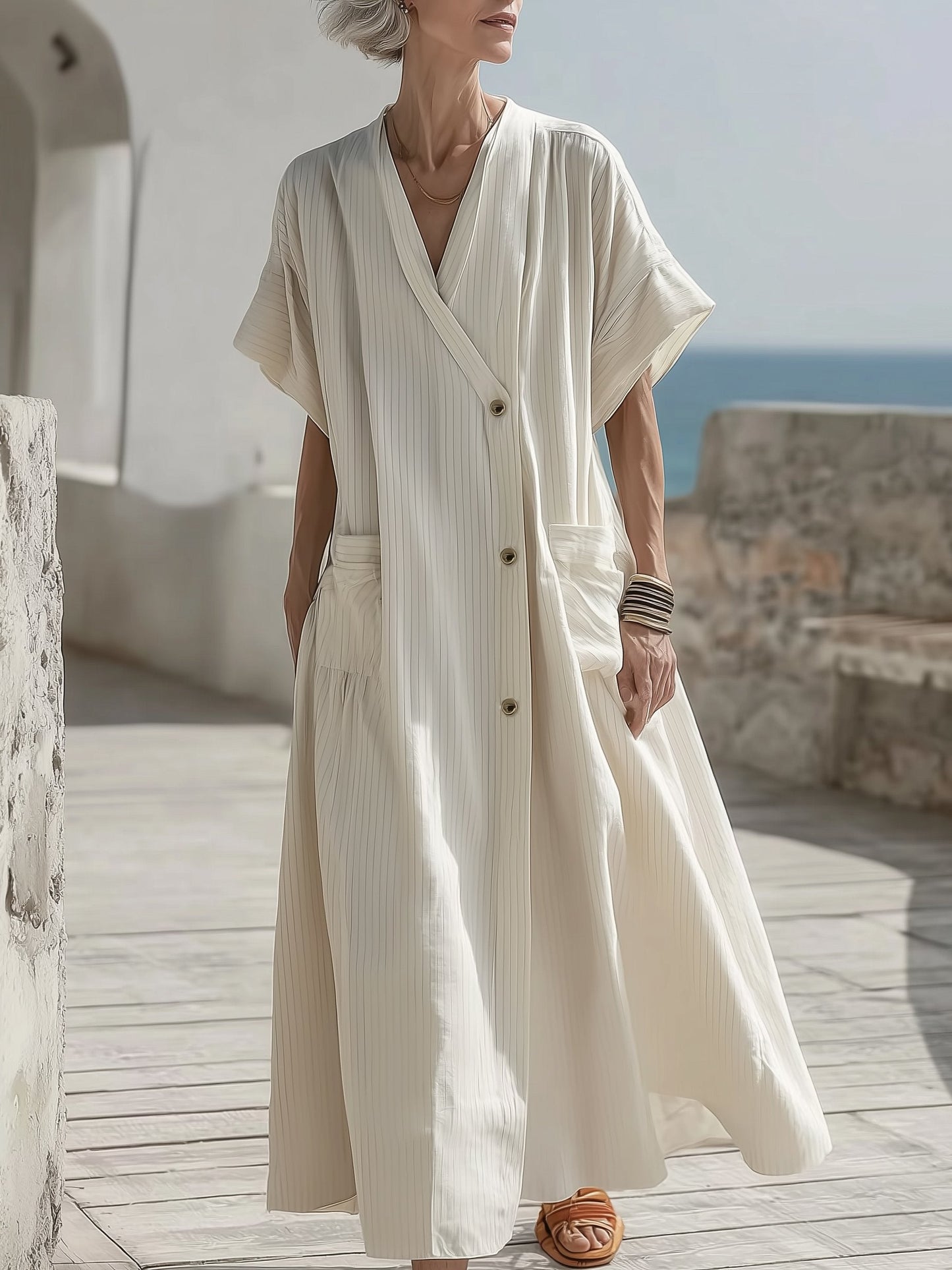 Women's Summer Striped Button Dress