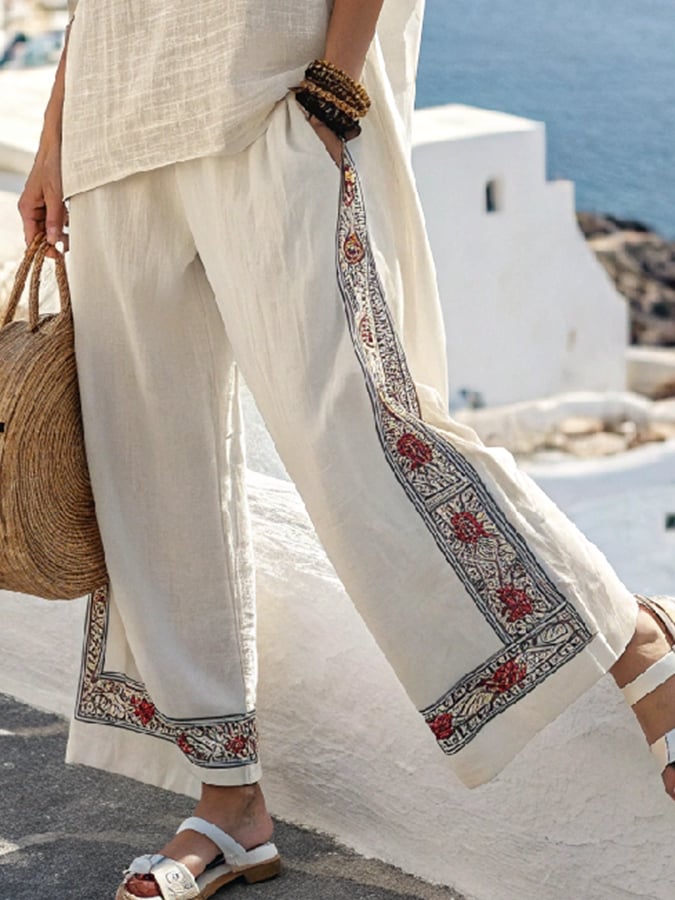 Women Summer Loose Casual Printed Elastic Waist Pants Set