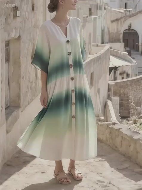 Women's Summer Cotton&Linen Small V-Neck Dress