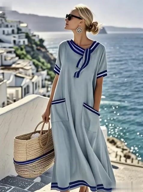 Women'S Loose Striped Print Dress