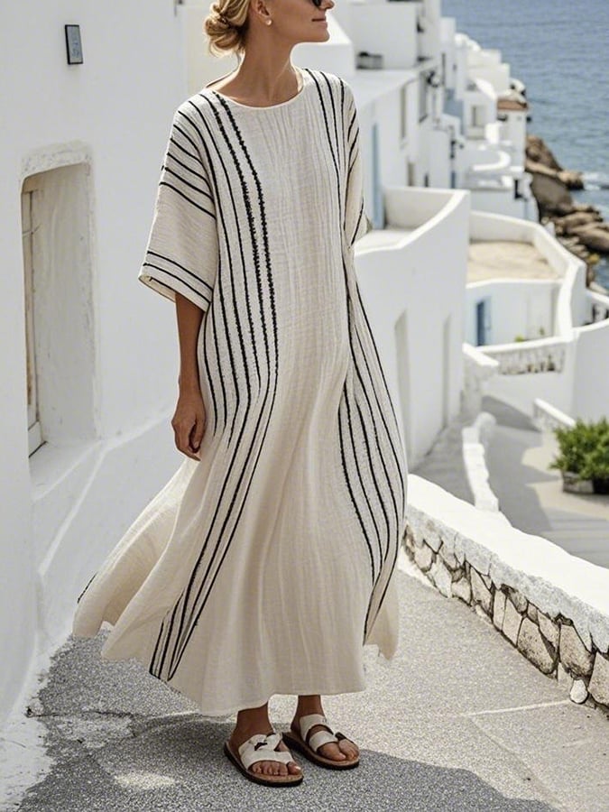 Women Summer Contrast Striped Dress