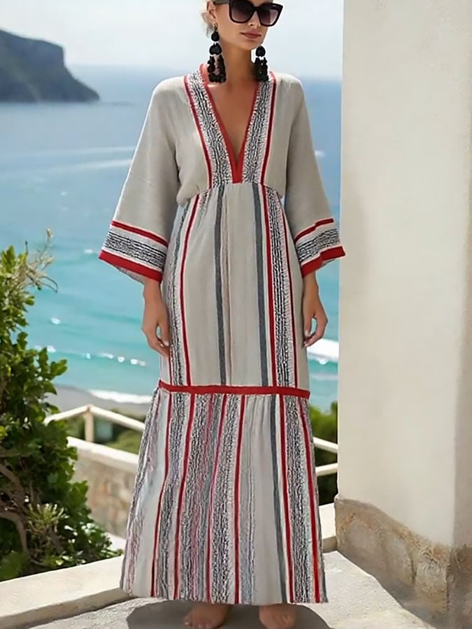 Women'S Loose Striped Print Dress