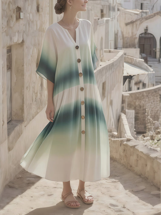 Women's Summer Cotton&Linen Small V-Neck Dress