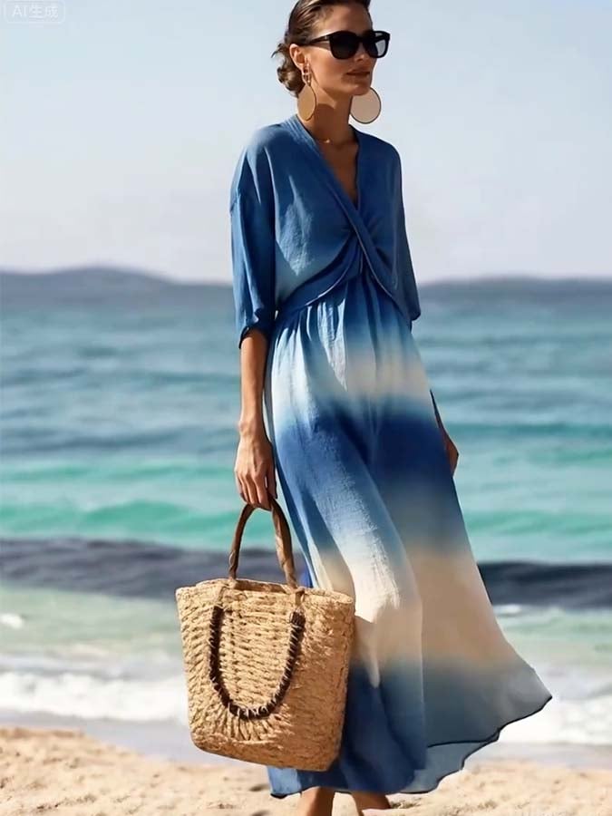 Women'S Casual Cross Gradient Print Dress