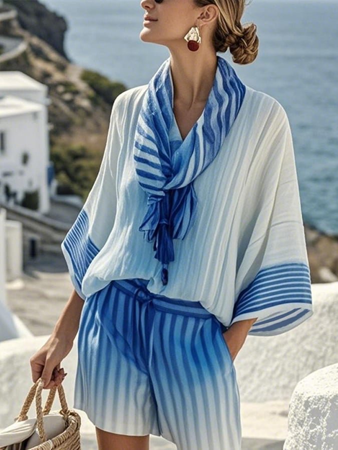 Ladies' Striped Gradient Loose Casual Suit