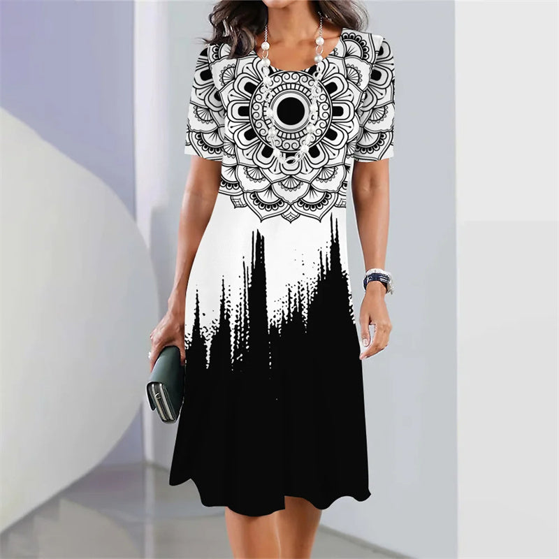 Casual dress with digital print for women
