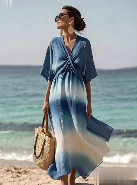 Women'S Casual Cross Gradient Print Dress