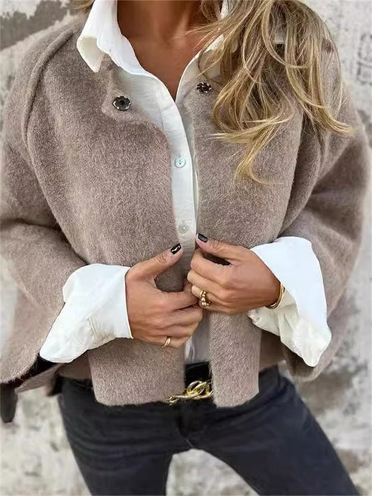 Women's Fall and Winter Loose Short Cashmere Long-sleeved Jacket