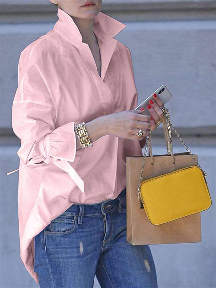 Spring and Summer Ladies Long-sleeved Shirt European and American Women's Street Fashion Loose Solid Color Big Size Shirt Women