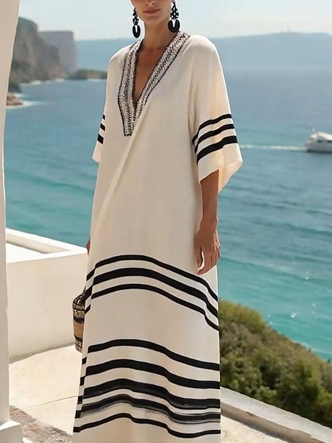 Women'S Loose Striped Print Dress