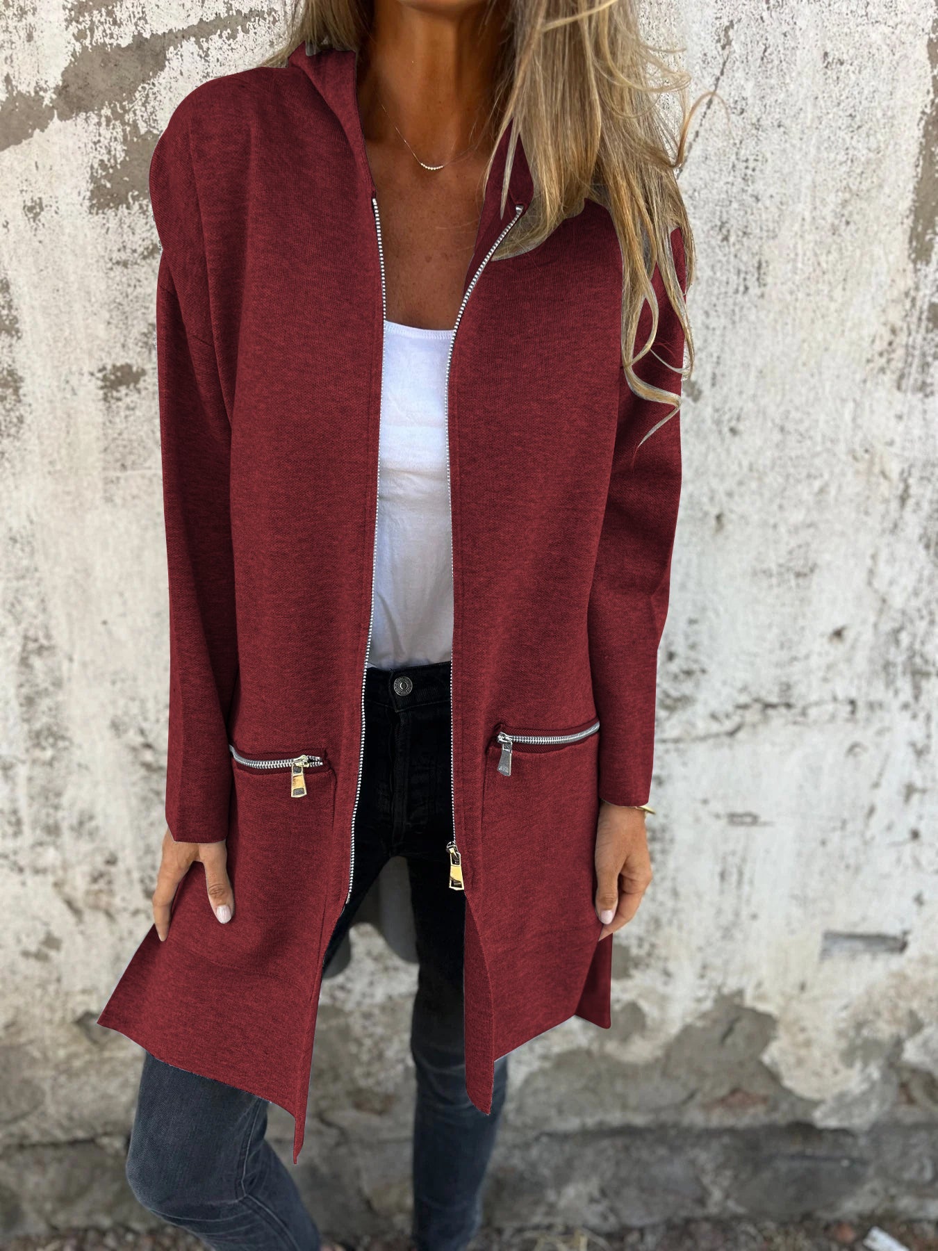Zipper Long Sleeve Hooded Jacket
