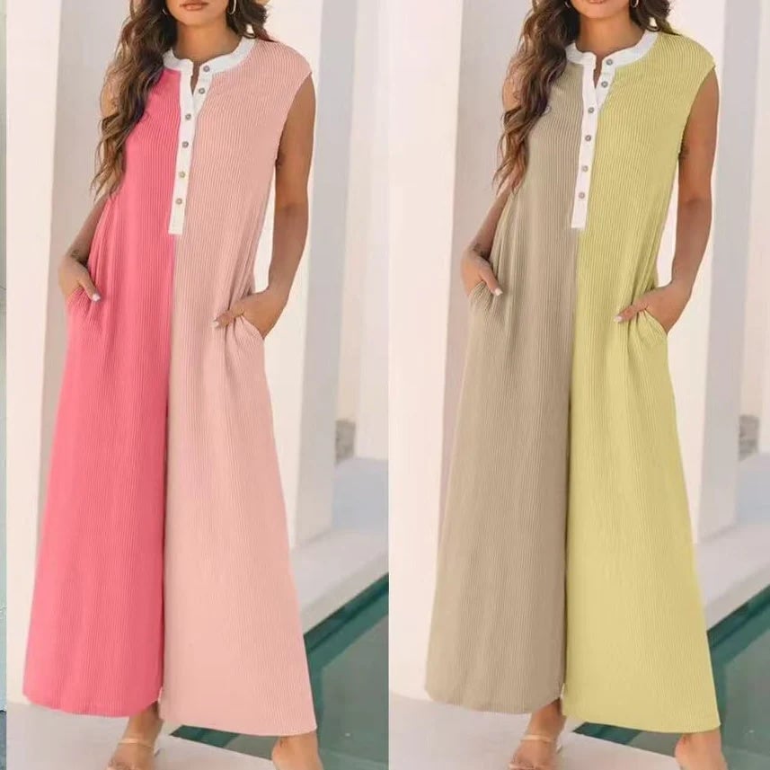 Women's Casual Wide-Leg Color Block Jumpsuit