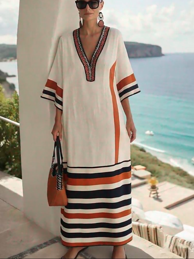 Women'S Loose Striped Print Dress