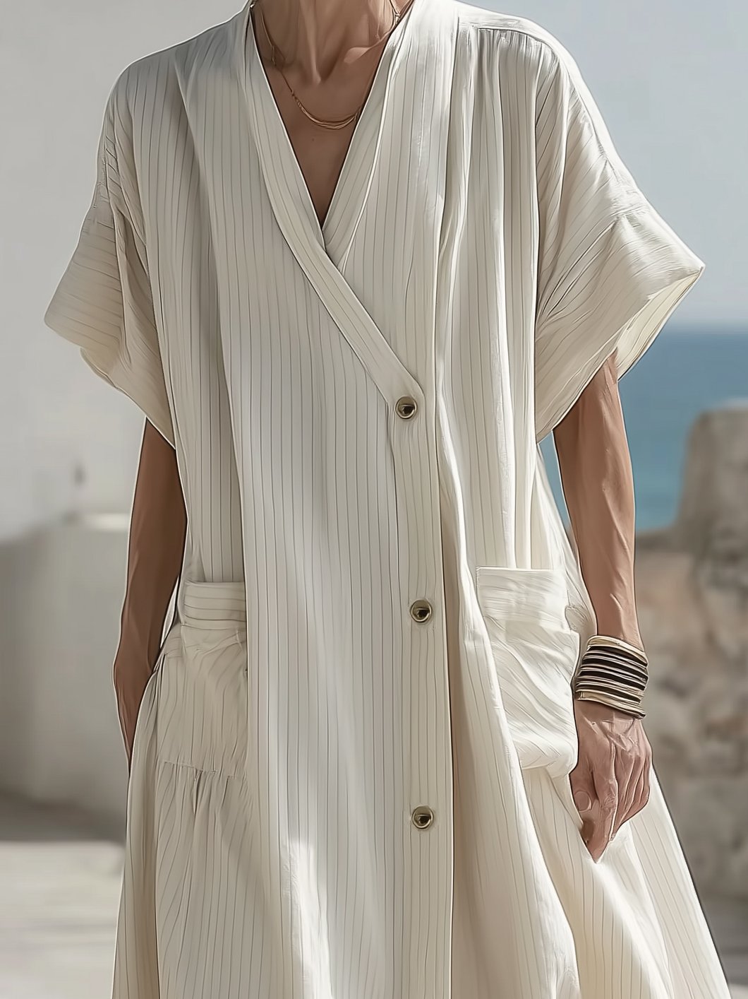 Women's Summer Striped Button Dress