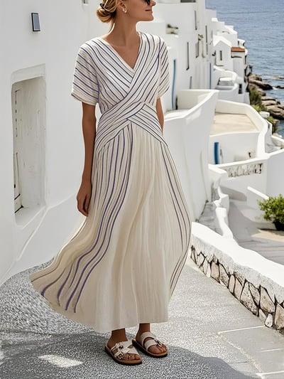 Women Summer Loose Striped Print Dress