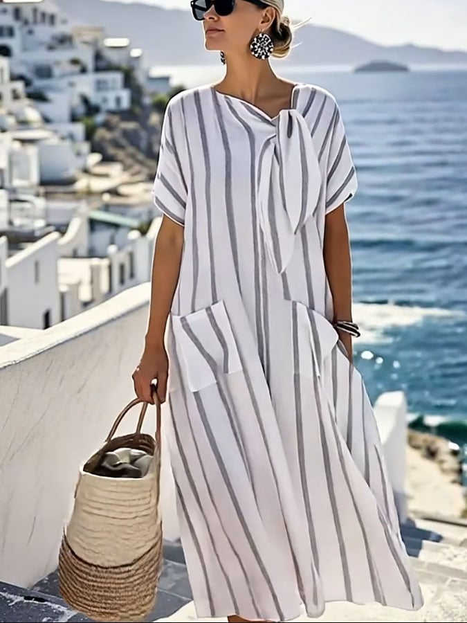 Women'S Loose Striped Print Dress