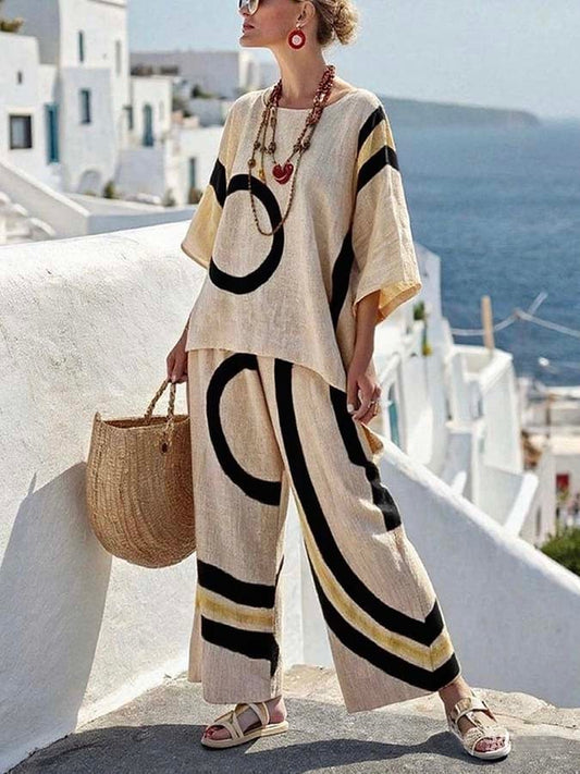 Women'S Loose Printed Wide Leg Pants Set