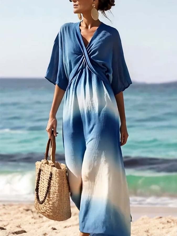 Women'S Casual Cross Gradient Print Dress