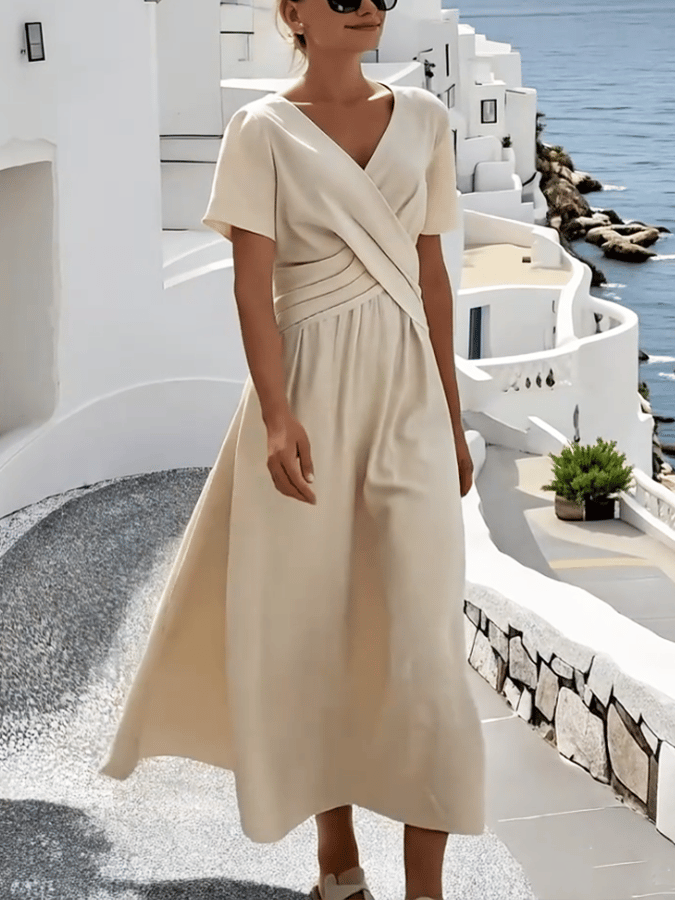 Ladies Loose Solid Color Elastic Waist Dress