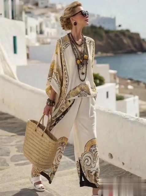 Women'S Loose Printed Wide Leg Pants Set