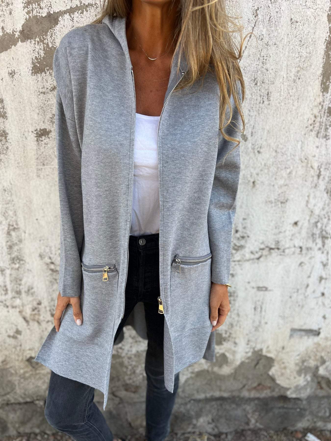 Zipper Long Sleeve Hooded Jacket