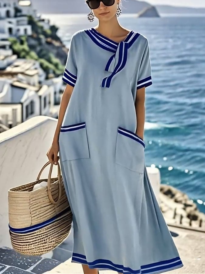 Women'S Loose Striped Print Dress