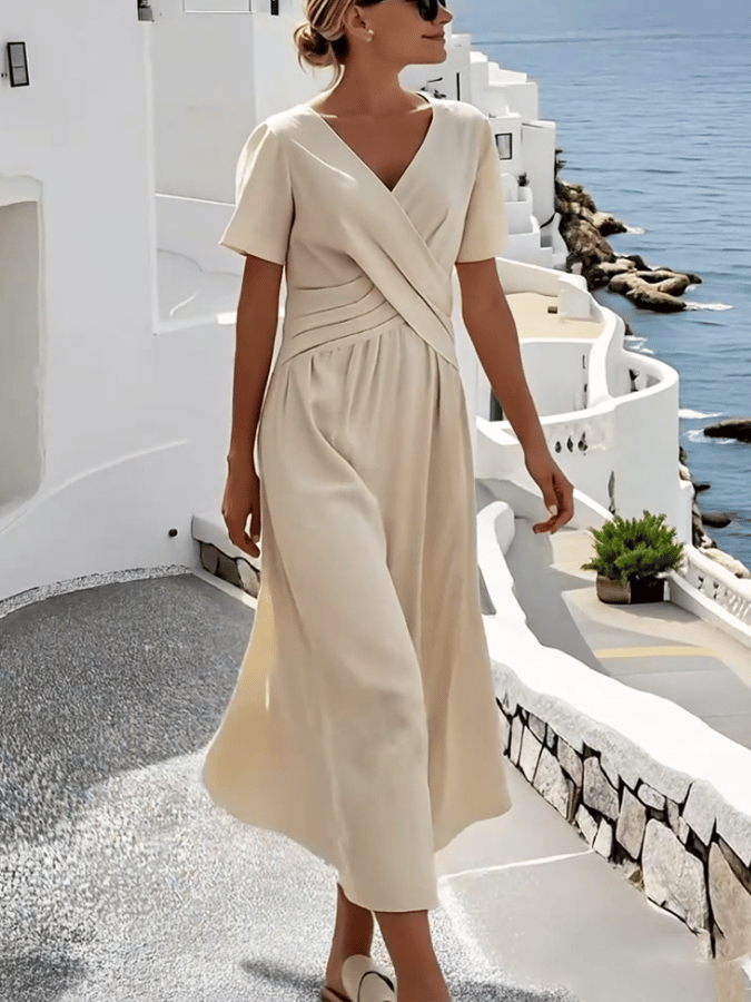 Ladies Loose Solid Color Elastic Waist Dress