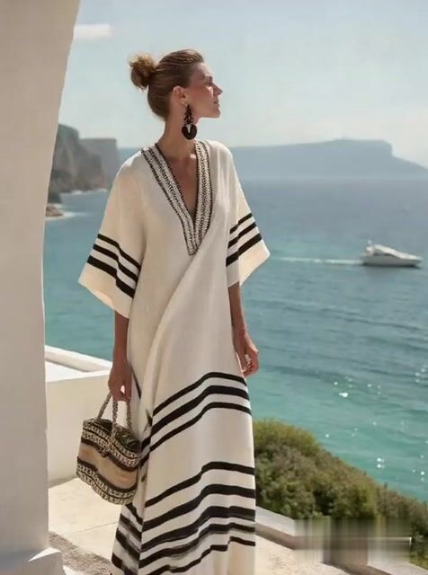 Women'S Loose Striped Print Dress