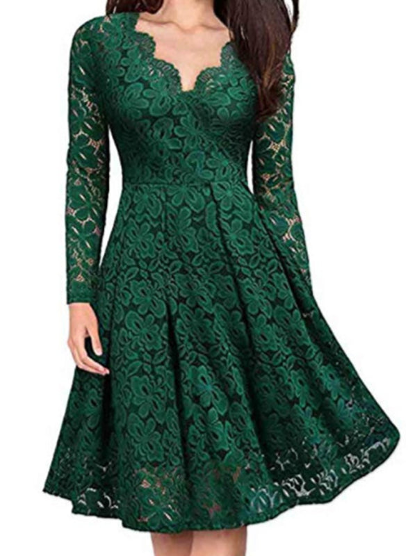 JO | Christmas women fall and winter skirt lace long sleeve temperament dress