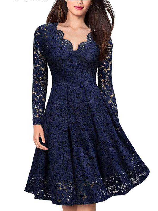 JO | Christmas women fall and winter skirt lace long sleeve temperament dress