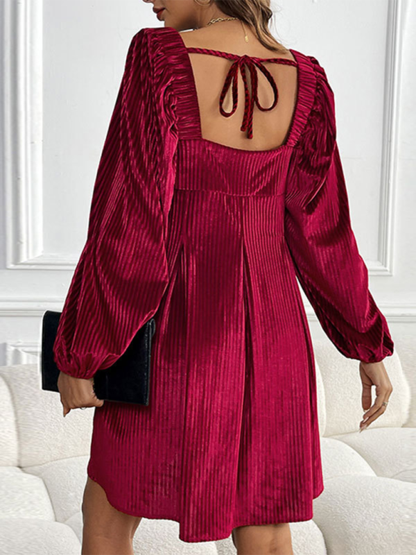 JO | Christmas Women Velvet Square Neck Backless Dresses