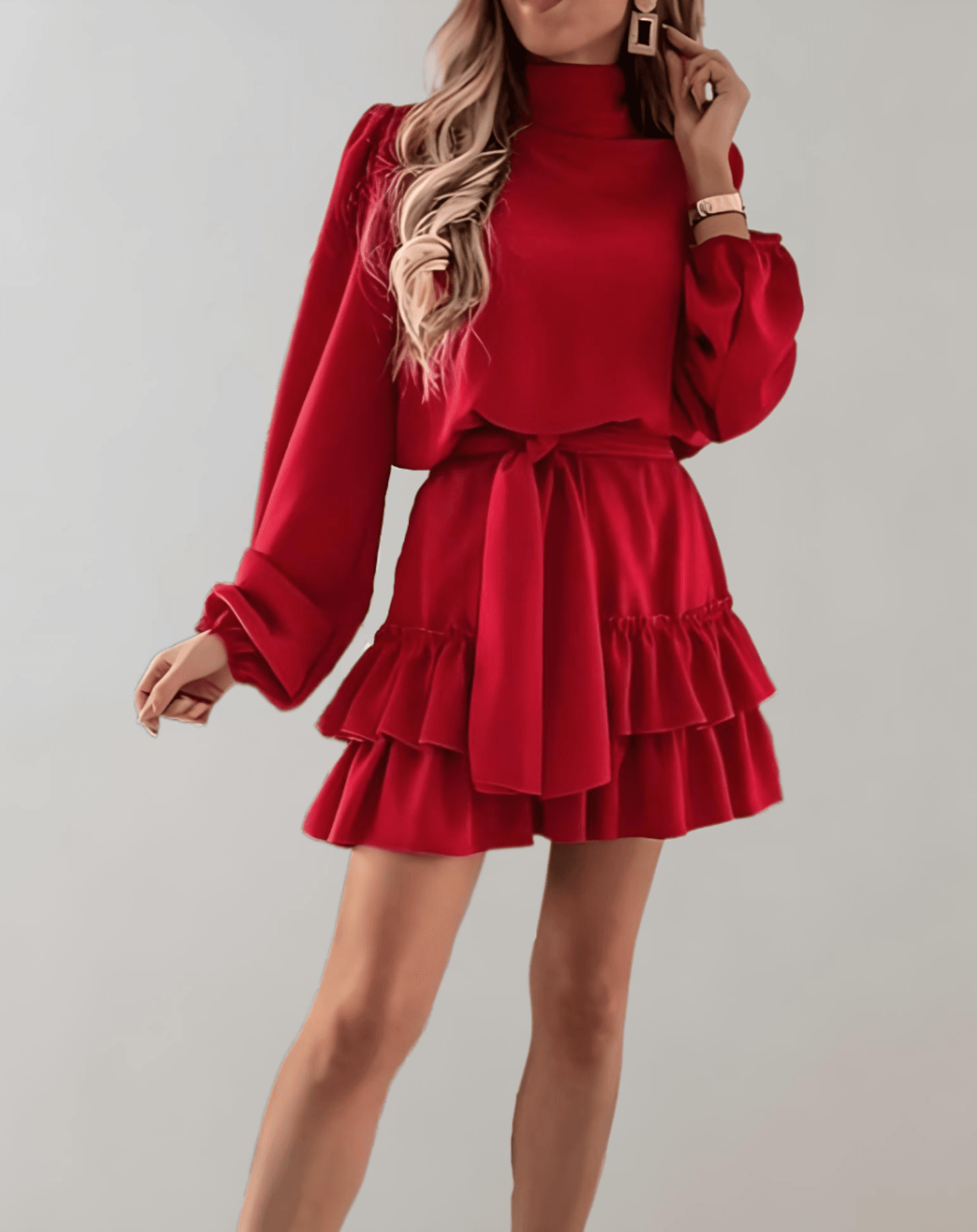 JO | Red Christmas mini dress in ruffle style dress